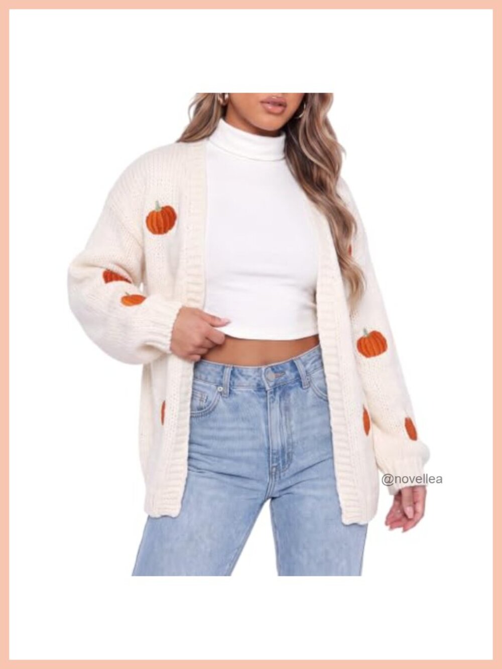 Pumpkin Embroidery Knit Cardigan Open Front Loose Casual Long Sweater